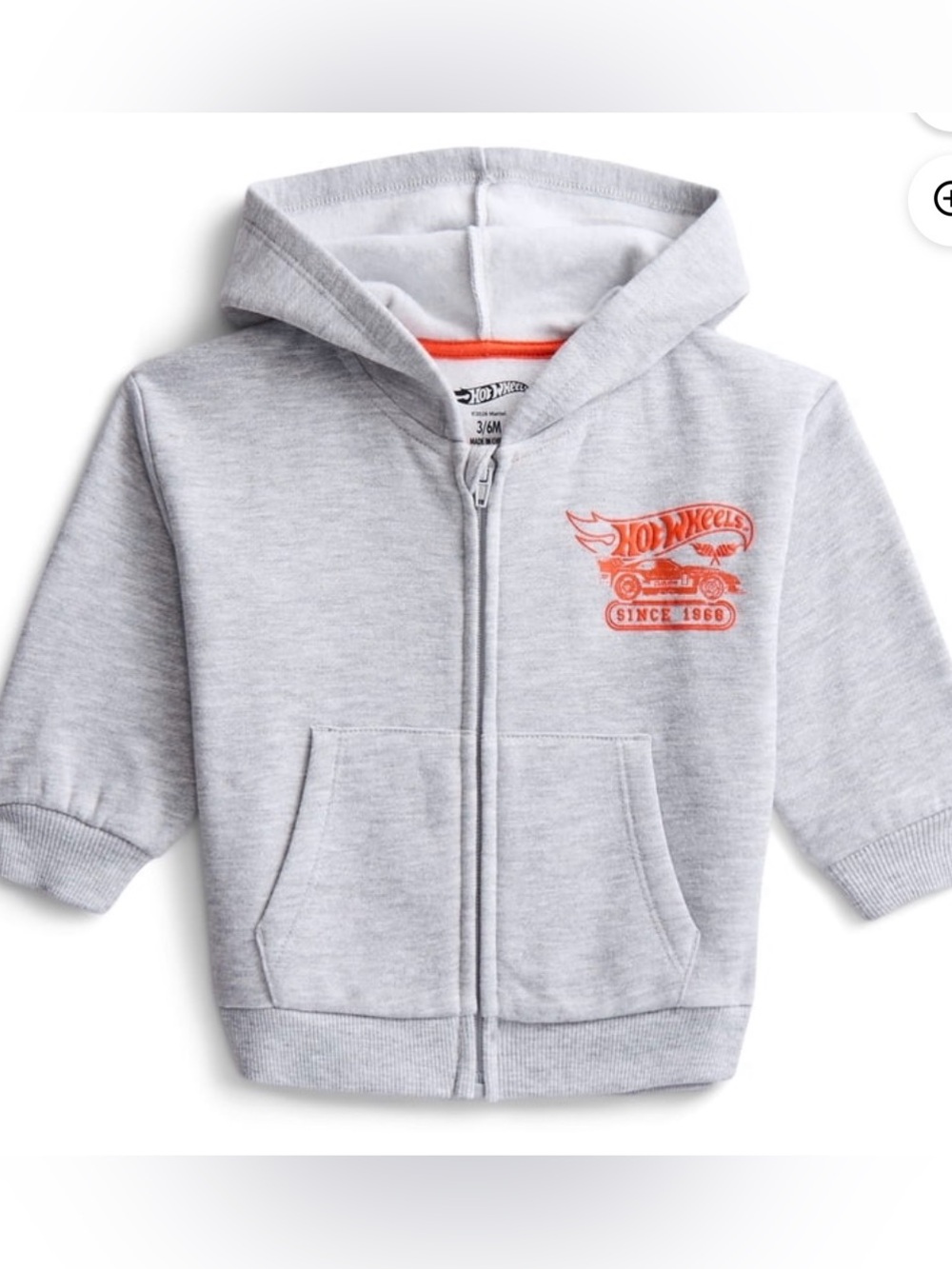 Hot Wheels Toddler Light Gray Zip-Up Hoodie with Orange Logo